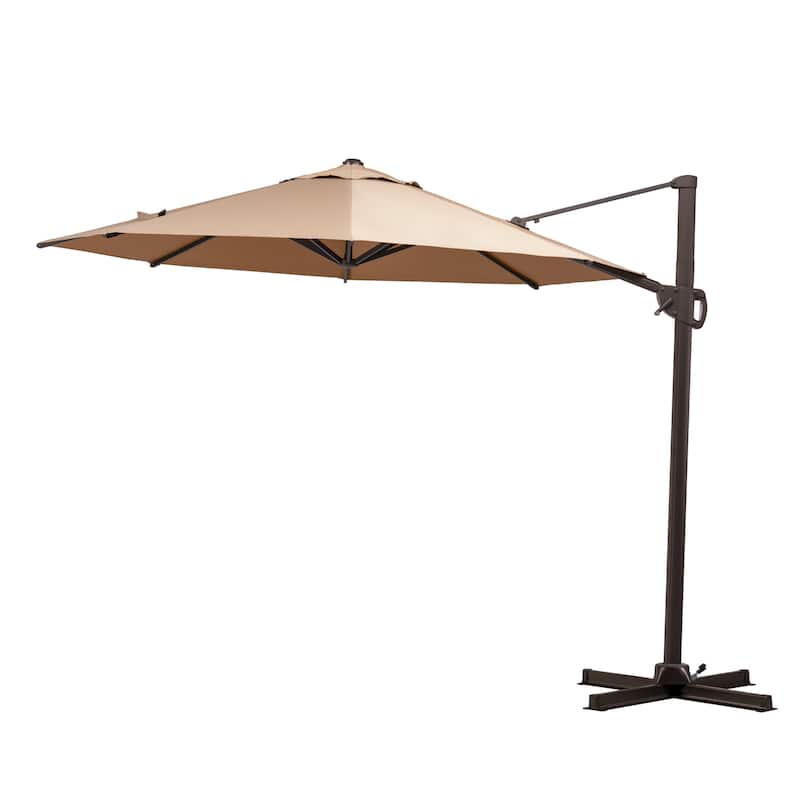 10ft Round Patio Offset Cantilever Umbrella Outdoor Hanging Umbrella with Cross Base