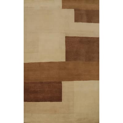 Hand Knotted Oriental 100% Wool Carpet Modern Geometric Beige & Ivories Gabbeh Area Rug - 7' 9'' X 5' 5''