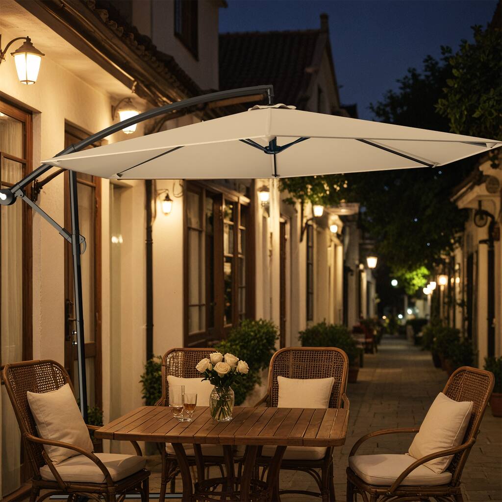 Patiowell 10ft Cantilever Patio Umbrella, Offset Hanging Outdoor Table Umbrella with Tilt Crank, 6 Sturdy Ribs and Cross Base
