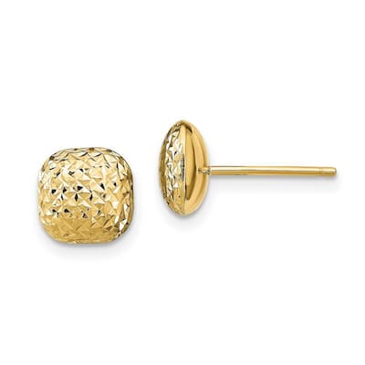 Curata 14k Yellow Gold 9mm Polished Sparkle Cut Button Post Earrings