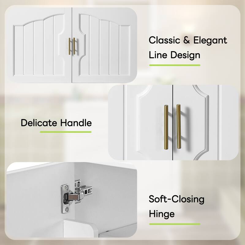 Bathroom Vanity Solid Wood Storage Cabinet with 2 Large Soft Closing Doors, Convenient Door Organizers and Adjustable Shelving