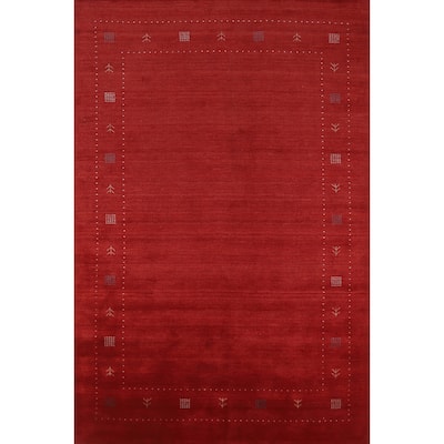 Hand Knotted Oriental 100% Wool Carpet Tribal Tribal Red Gabbeh Area Rug - 9' 10'' X 6' 7''