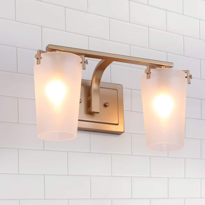 Modern Dimmable 2-light Bathroom Vanity Lights Frosted Glass Wall Sconces - L14" x W7.5" x H8" - L14" x W7.5" x H8" - Gold