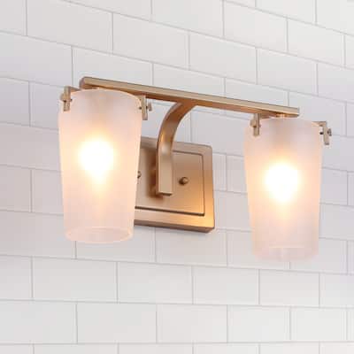Modern Dimmable 2-light Bathroom Vanity Lights Frosted Glass Wall Sconces - L14" x W7.5" x H8"