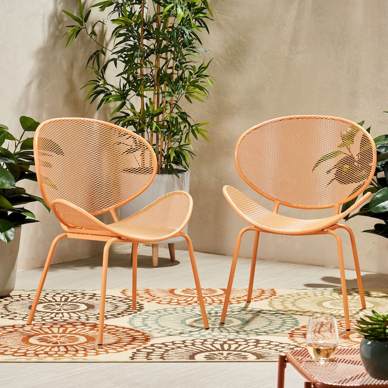 Roomfitters Modern Mesh Patio Lounge Chair Set, Curved Outdoor Seating, Weather-Resistant Steel, Orange (Set of 2)