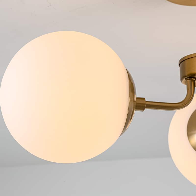 23.2" W 3-Light Bohemian Farmhouse Gold/White Sputnik Frosted Opal Bubble Glass Semi-Flush Mount Ceiling Light