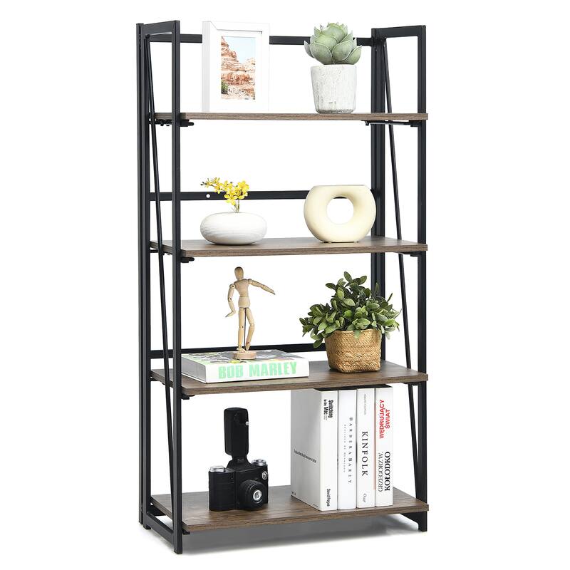Costway 4-Tier Folding Bookshelf No-Assembly Industrial Bookcase - 23.5'' x 12'' x 46''