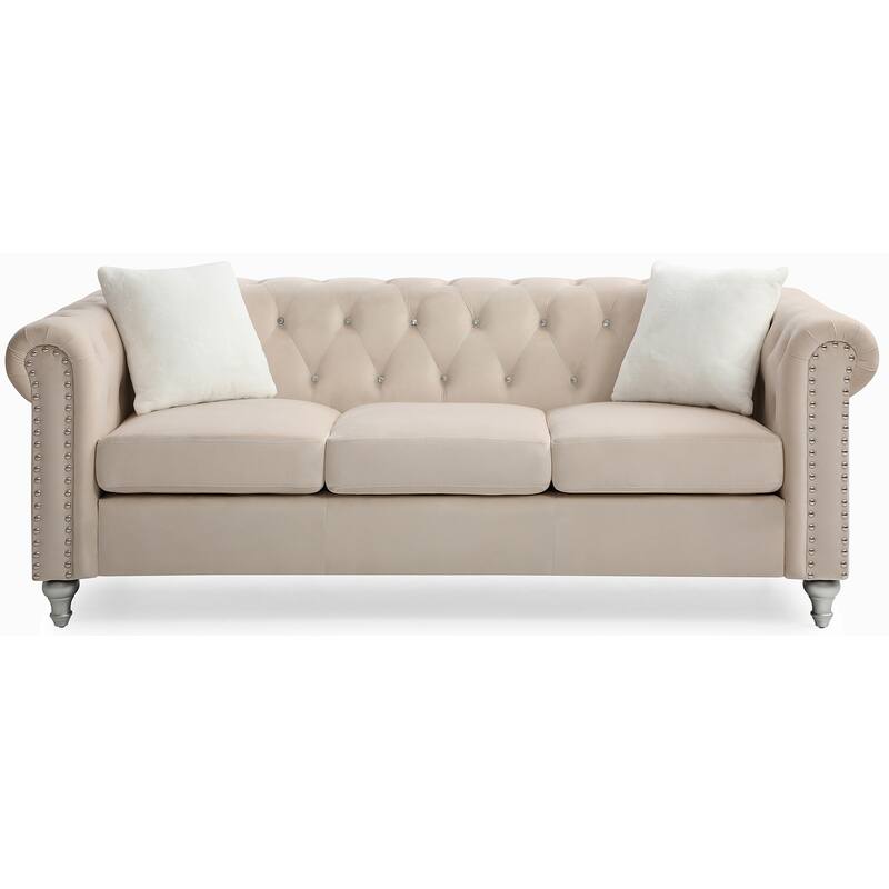 Velvet Multiple Cushions sofa with 3 seats - Beige
