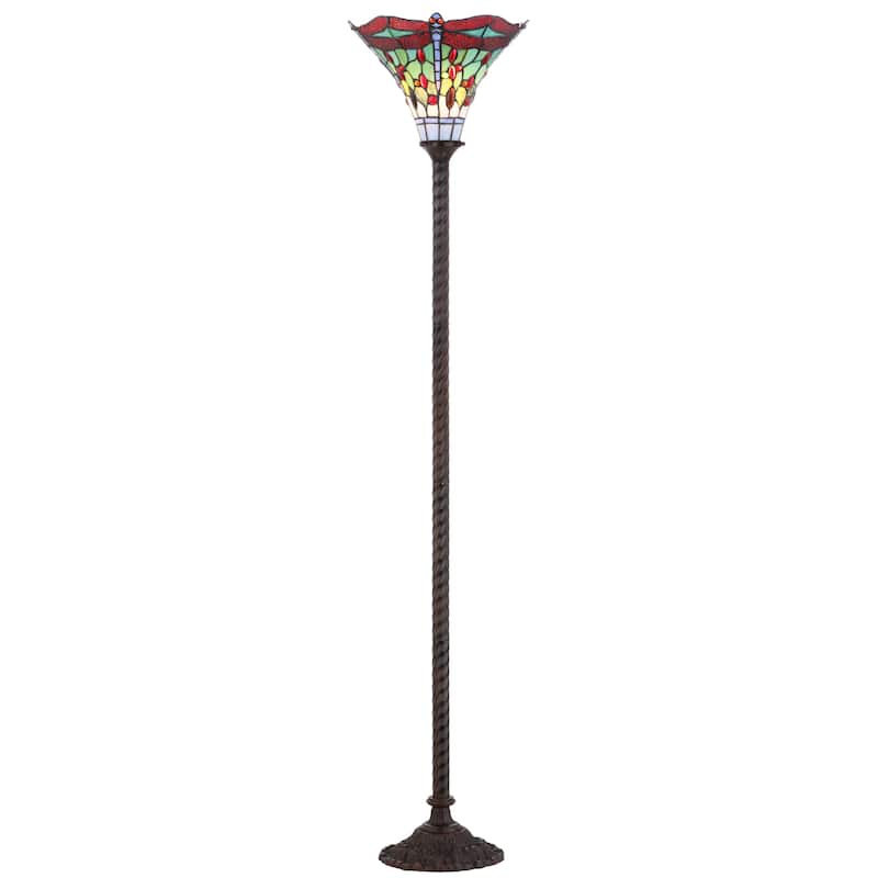 Davis Tiffany-Style 71" Torchiere LED Floor Lamp, Bronze/Red - 71" H x 15" W x 15" D - 71" H x 15" W x 15" D
