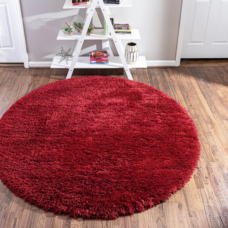 Shag Arum Shag Collection Area Rug - 4' Round - Merlot