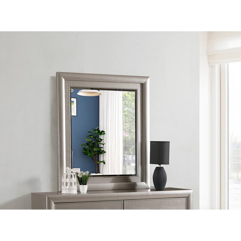 Kat 39 in. x 46 in. Modern Rectangle Framed Dresser Mirror - 3"L x 39"W x 46"H - 3"L x 39"W x 46"H - Silver Champagne
