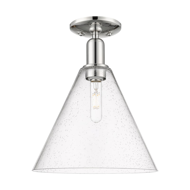 Innovations Lighting 716-1C-15-12 Berkshire Glass Semi-Flush Berkshire - Polished Nickel / Seedy