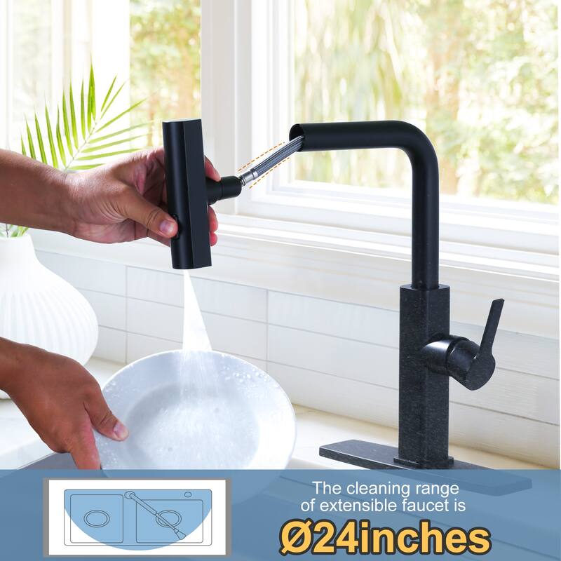 WOWOW 3-Mode Pull Down Sprayer Kitchen Faucet with Soap Dispenser