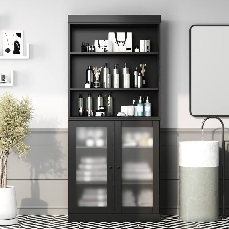 100% Solid Wood 32" Bathroom Cabinet with Optional Doors by Palace Imports - Black - 2 Frosted Glass