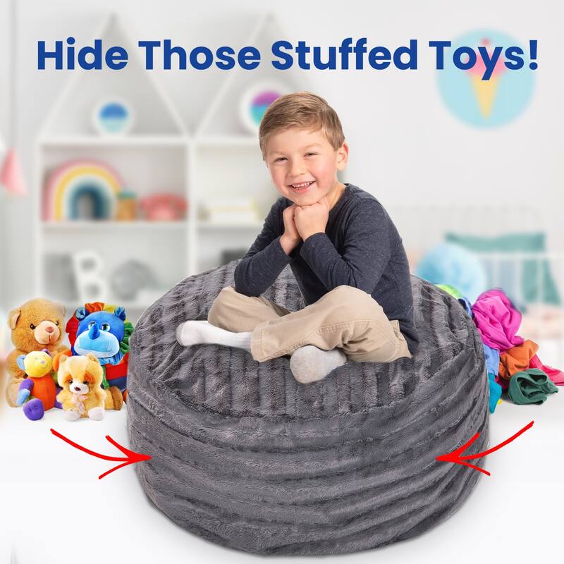 Cheer Collection Faux Fur Bean Bag and Stuffed Animal Storage Case
