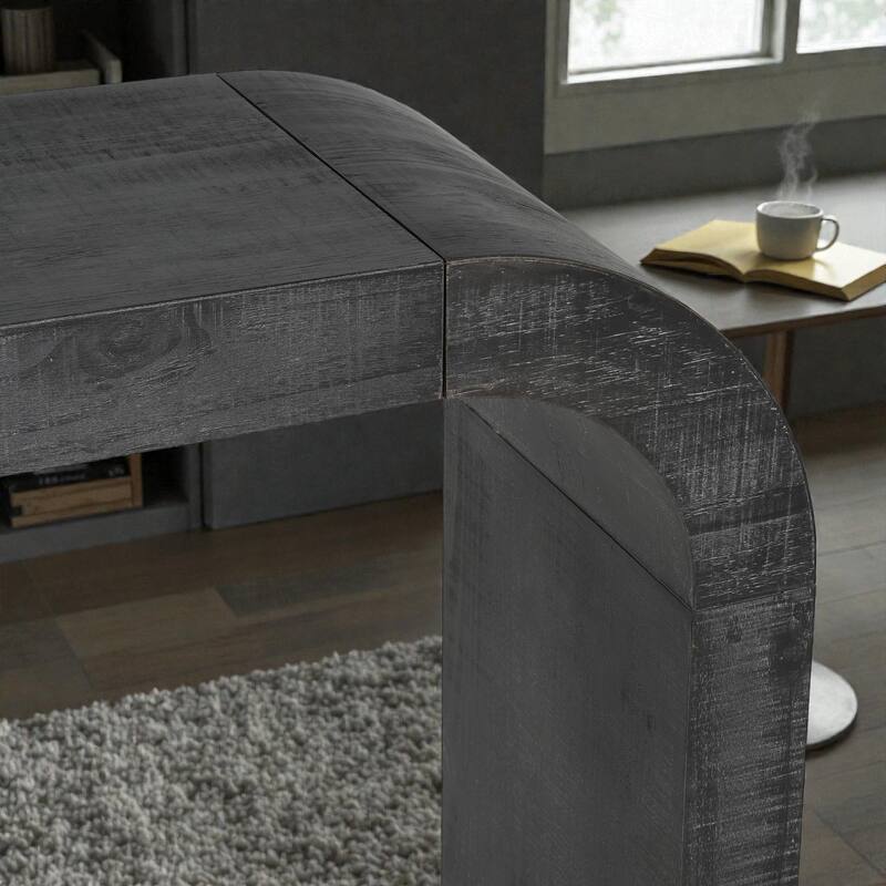 52 Inch Wood Console Table with Curved Edge, Rustic Cedar Veneer Entryway Table with Sled Base for Living Room