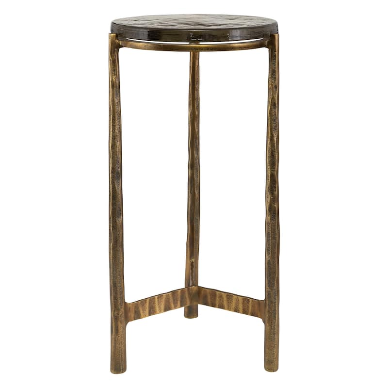 Chiseled Base End Accent Table with Glass Top - 22.5" - Antique Brass