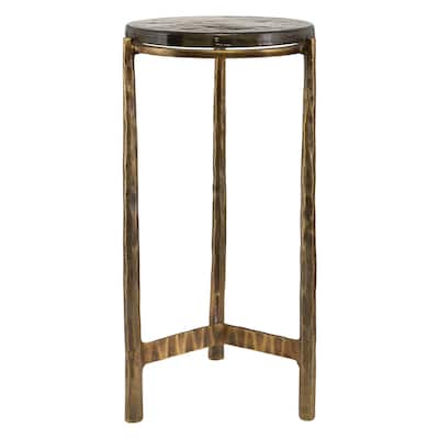 Chiseled Base End Accent Table with Glass Top - 22.5" - Antique Brass