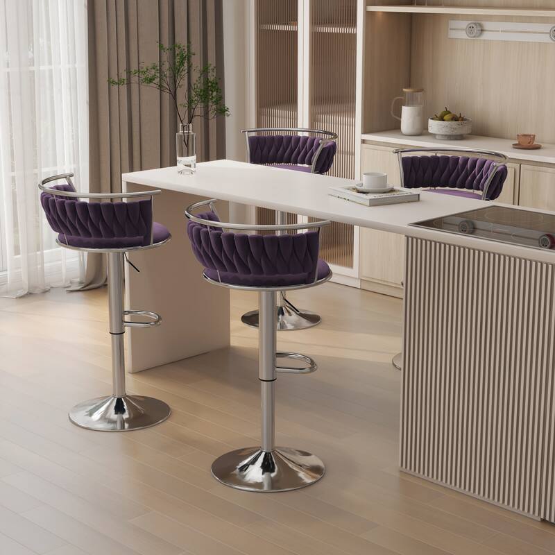 Modern Velvet 26" Adjustable Swivel Bar Stools (Set of 4)