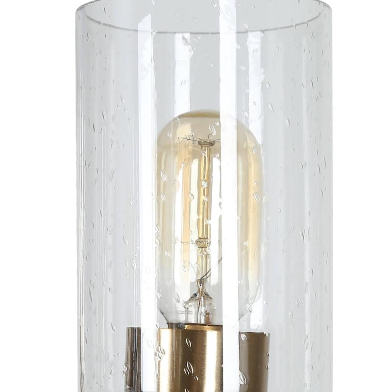 Modern Farmhouse 5-Light Black Gold Cylindrical Seeded Glass Shade Chandelier Wheel Pendant Lights for Dining Room - 24"D