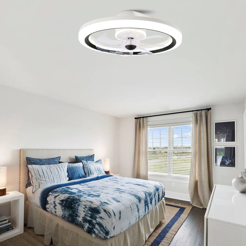 20" Modern Flush Mount Ceiling Fan with Remote and APP Control, 6-Speed Low Profile Ceiling Fan with Dimmable Light