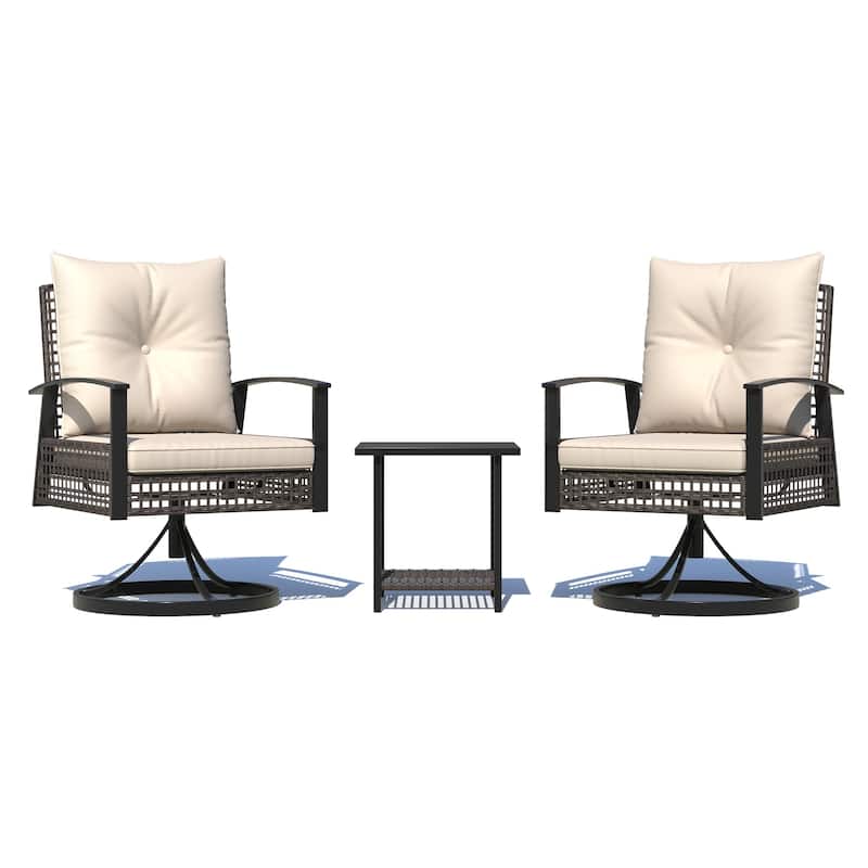 Outdoor Swivel Rocker Patio Chairs Set of 2 with Coffee Table &Cushions, Rattan Bistro Set for Porch, Backyard, Balcony