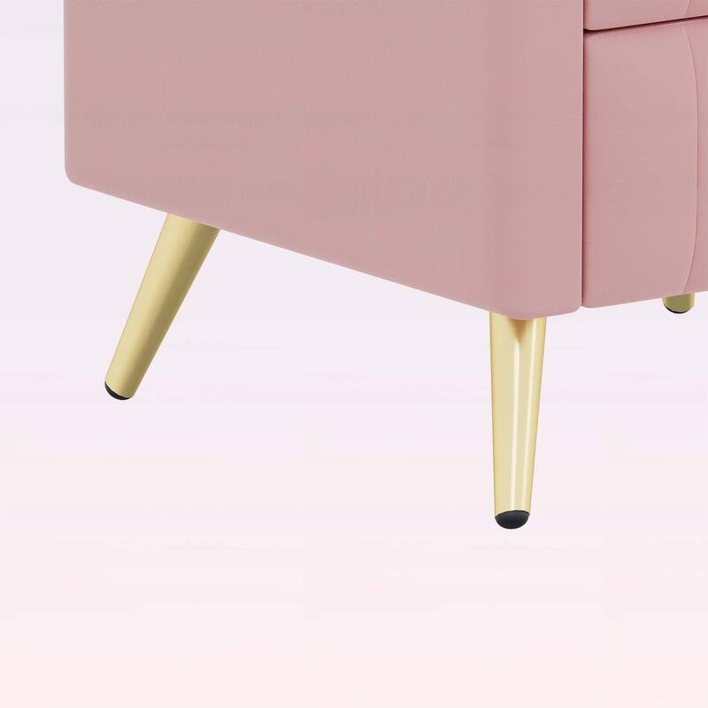 Stylish Design Upholstered Nightstand with 3 Drawers and Metal Legs & Handles
