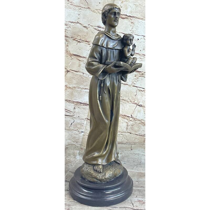 Saint Anthony Statue In Bronze Holding Bible And Baby Jesus Sculpture Figure