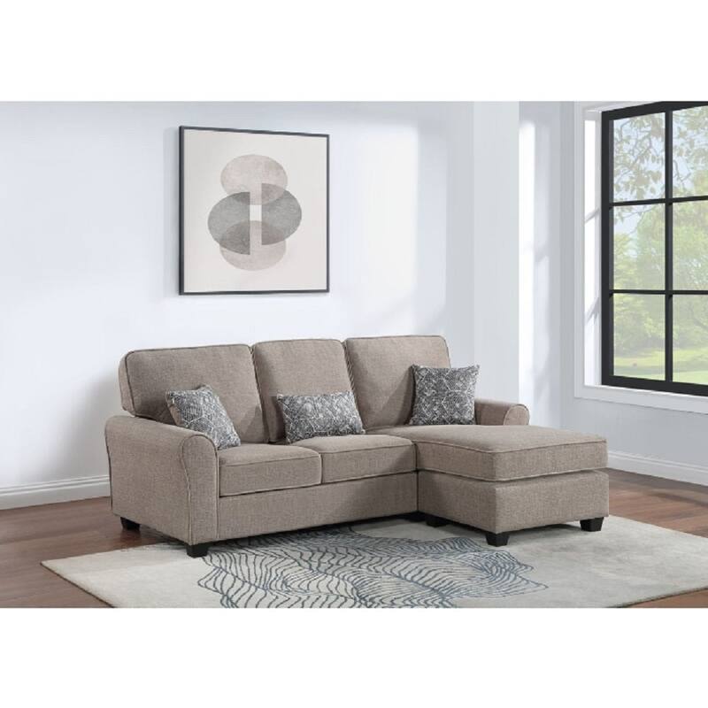 Chenille Fabric Upholstered Reversible Sectional Sofa Couch with Pillows - Taupe
