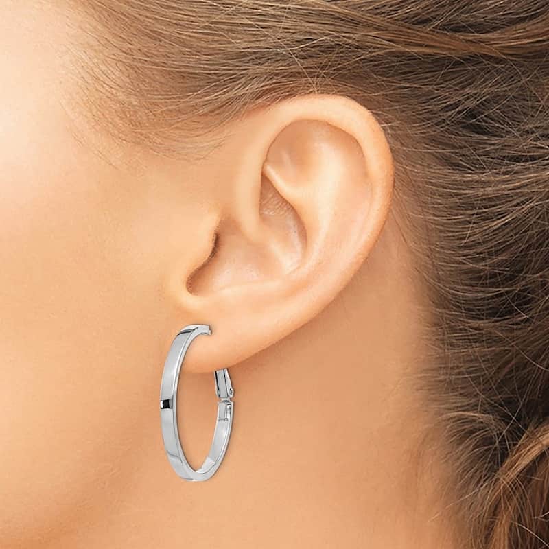 Curata 14k White Gold Polished Square Tube Round Hoop Earrings - 30x30mm
