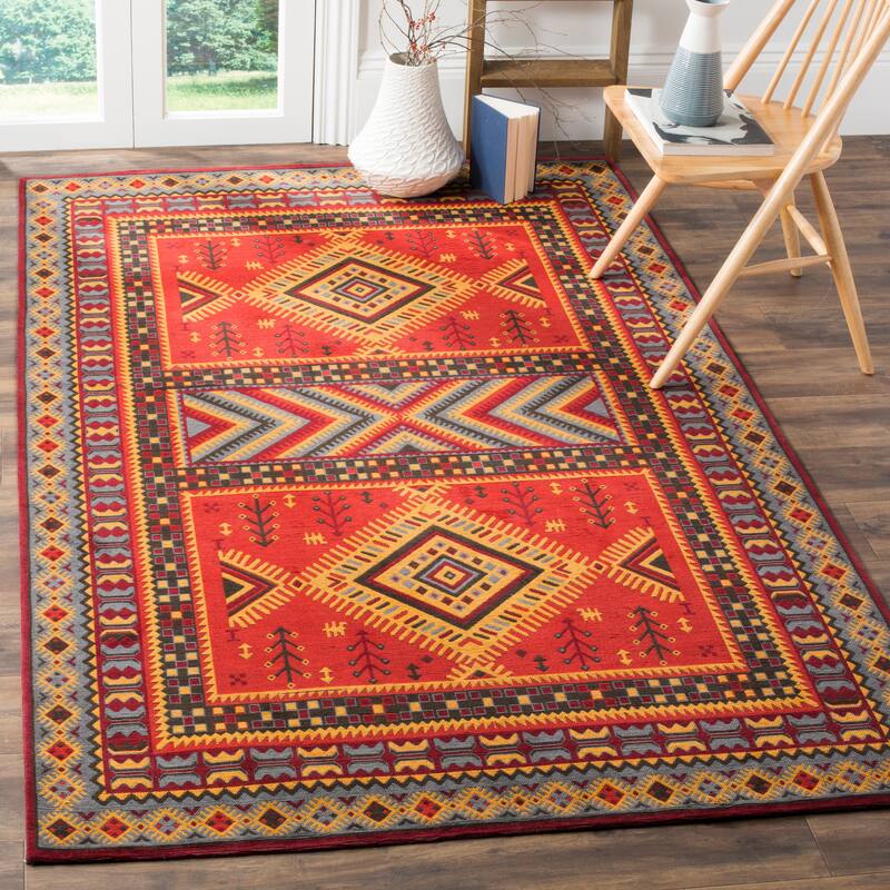 SAFAVIEH Classic Vintage Boho Rozeta Oriental Cotton Rug - 3' x 5' - Red/Slate