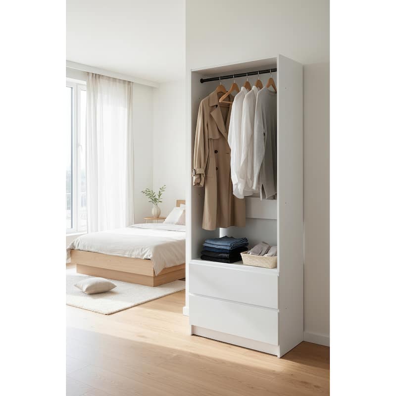 Prosper 32" White Wood Walk-in Closet with Two Rods - 31.4"W x 15.7"D x 83" H