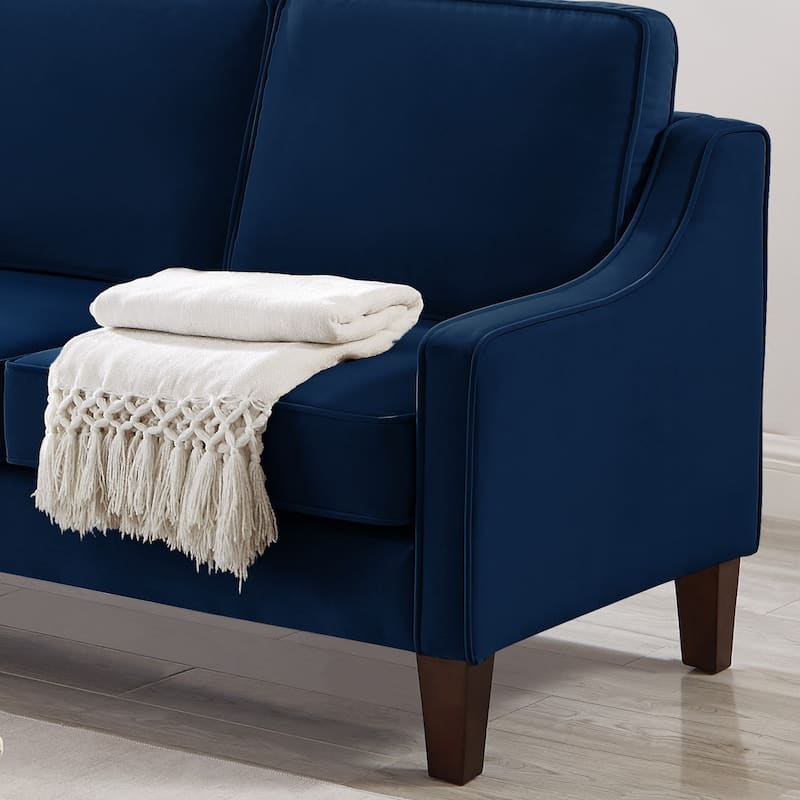 3 Piece seat Sofa Couch with Scooped Armrest/Wood legs,Upholstered Velvet 3-seat Sofa with Removable Cushions