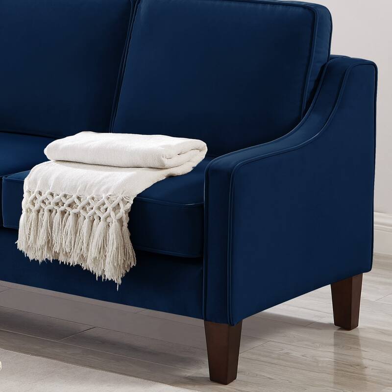 Modern 74" Velvet 3-seater Upholstered Sofa with Scooped Armrest and Removable Cushions for Living Room