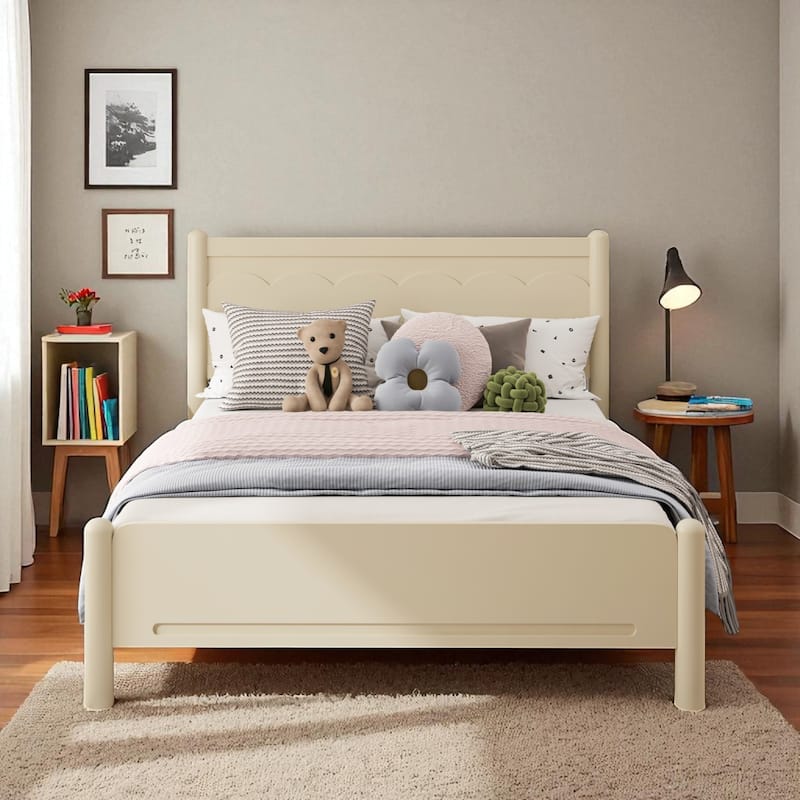 Queen/King Wood Platform Bed Frame with Headboard, Solid Pine, Wooden Slats, No Box Spring Needed