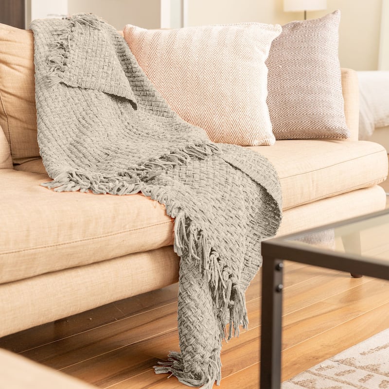 Fabstyles Chenille Basket Weave Polyester Throw Blanket