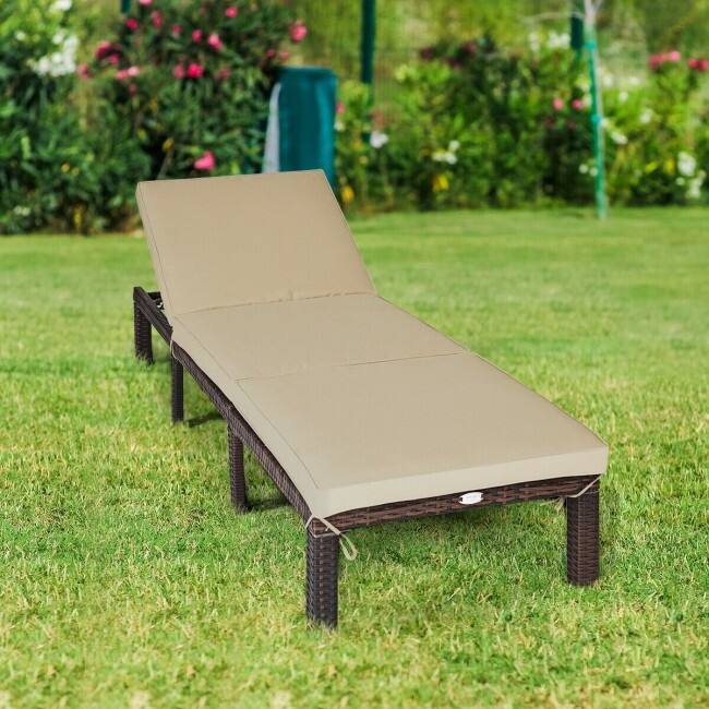 Outdoor Wicker Chaise Lounger with Adjustable Backrest for Relaxation - 77.5" x 26" x 14"-32" (L x W x H)