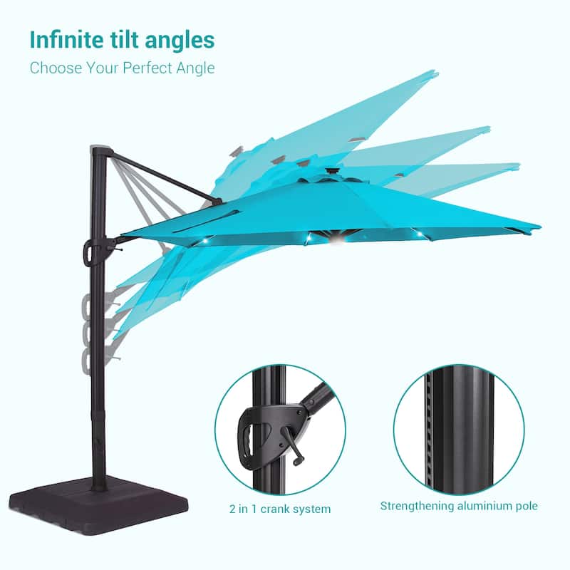 Bonosuki 11Ft Aluminum LED Cantilever Patio Umbrella with Base for Patio Deck Garden