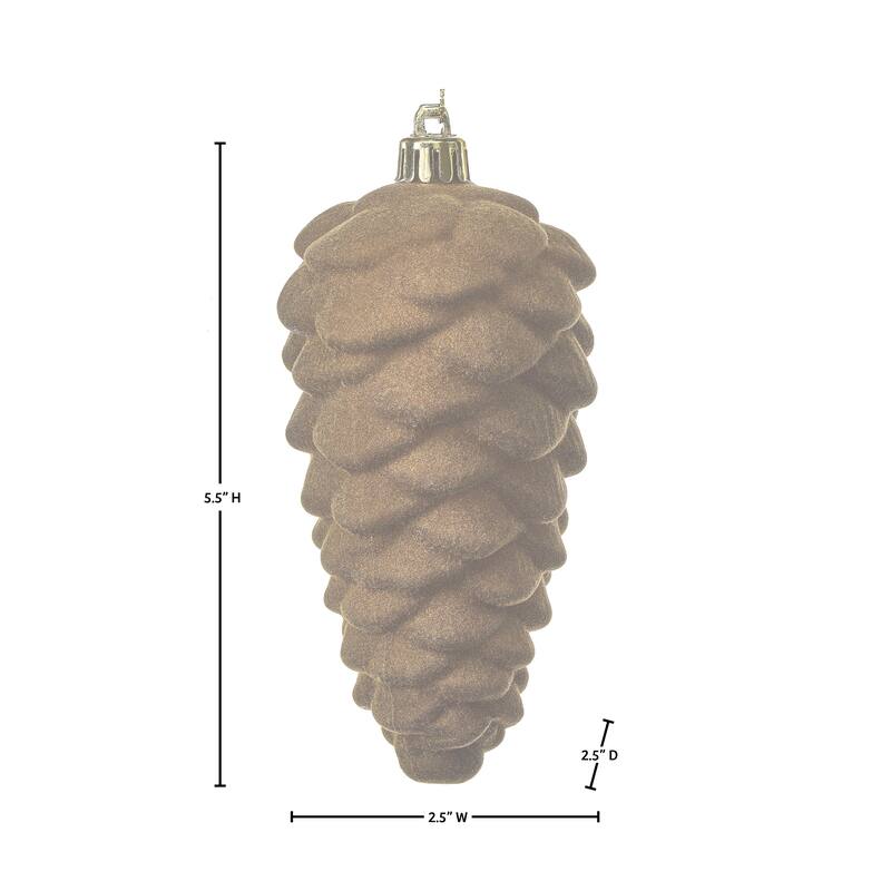 5.5" Shatterproof Plastic Flocked Pinecone Ornament Set of 2