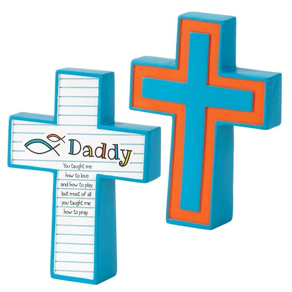 Daddy You Taught Me Blue Tabletop Resin Cross 5" x 4" - other-frame-size