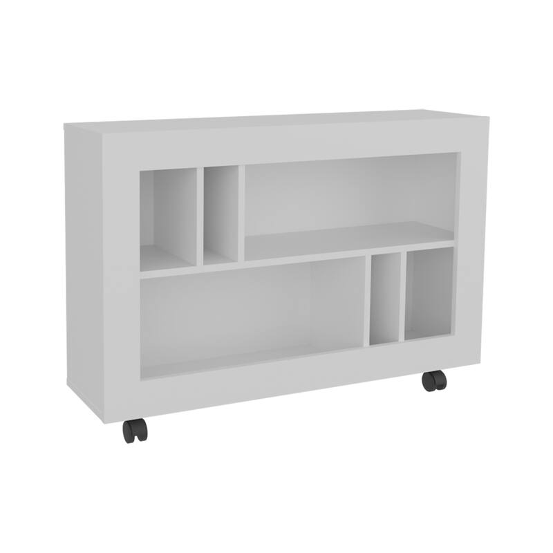 Anmytek White Rolling Storage Cart, Open Cubby Shelf Organizer, Living Room Side Table with Wheels
