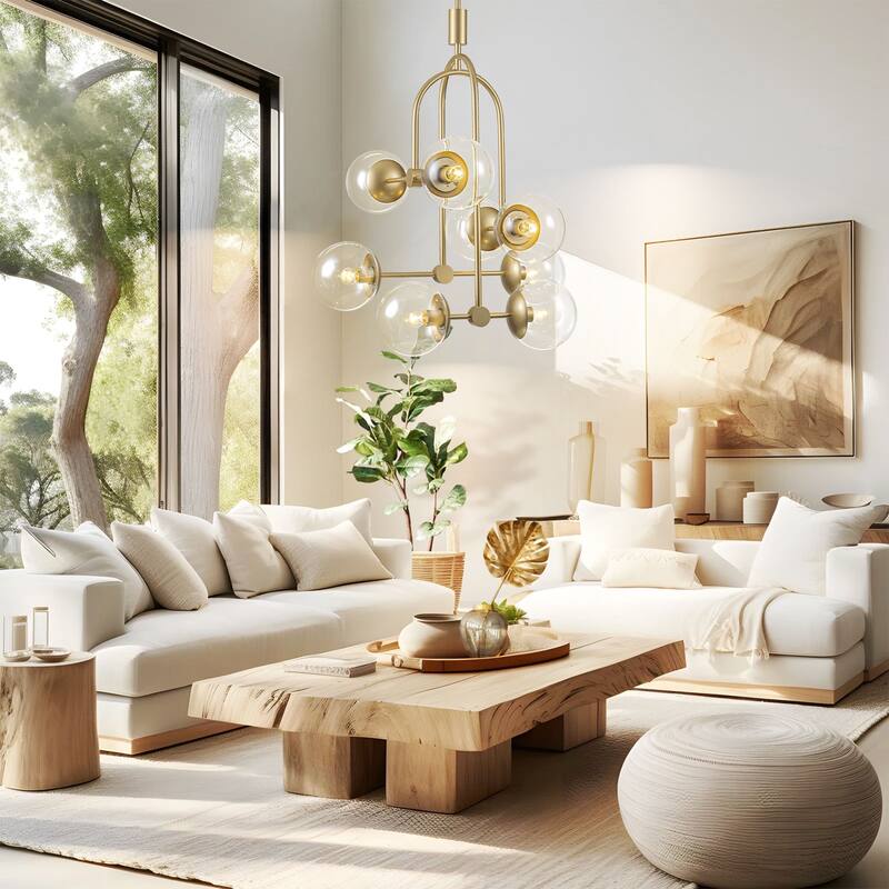 Lnox Modern Sputnik Glass Chandelier in Gold Pendant Light - 29.13 in. W x 35.43 in. H x 29.13 in. D