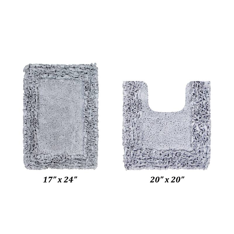 Better Trends Shaggy Border Collection Bathroom Rug -100% Cotton Tufted, Non-Skid Spray Latex Backing, Machine Washable Bath Mat - 2 Piece Set (17" x 24" | 20" x 20") - Silver