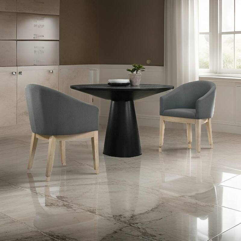 Yuvi 3 Piece Dining Table and Chair Set, Round, Barrel Chair, Black, Gray
