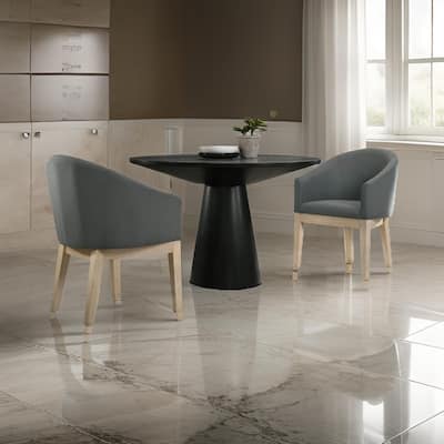 Yuvi 3 Piece Dining Table and Chair Set, Round, Barrel Chair, Black, Gray
