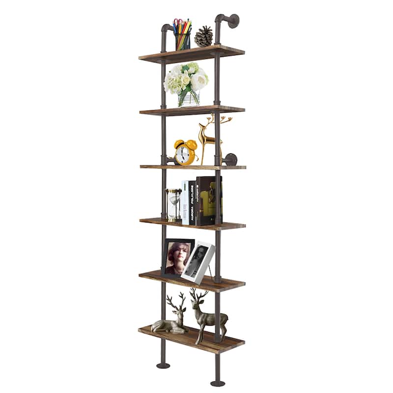 Costway 6-Shelf Rustic Pipe Shelving Unit, Vintage Industrial Pipe
