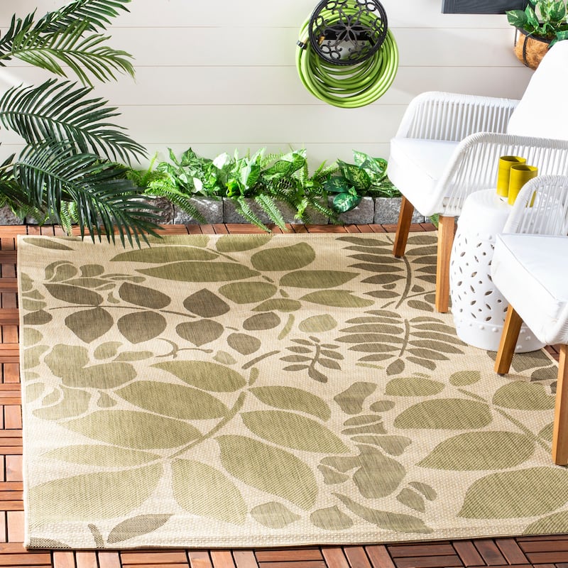 SAFAVIEH Courtyard Carme Indoor/ Outdoor Waterproof Patio Backyard Rug - 5'3" x 7'7" - Cream/Green