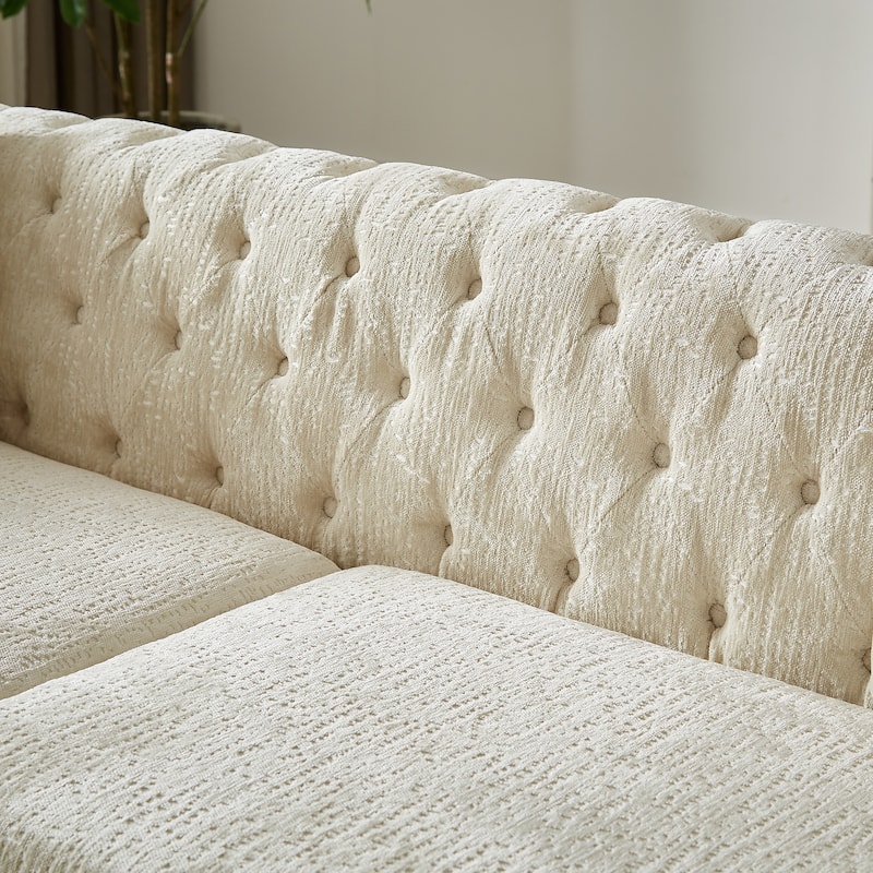 82-Inch Chesterfield-Style Chenille Sofa, Tufted Design with Nailhead Armrests and Metal Legs for Living Room