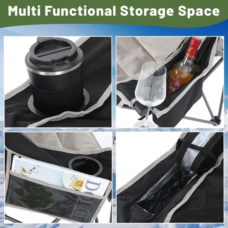 Double Folding Camping Loveseat with Canopy, Cooler, Cup Holders & Storage for Outdoor Activities