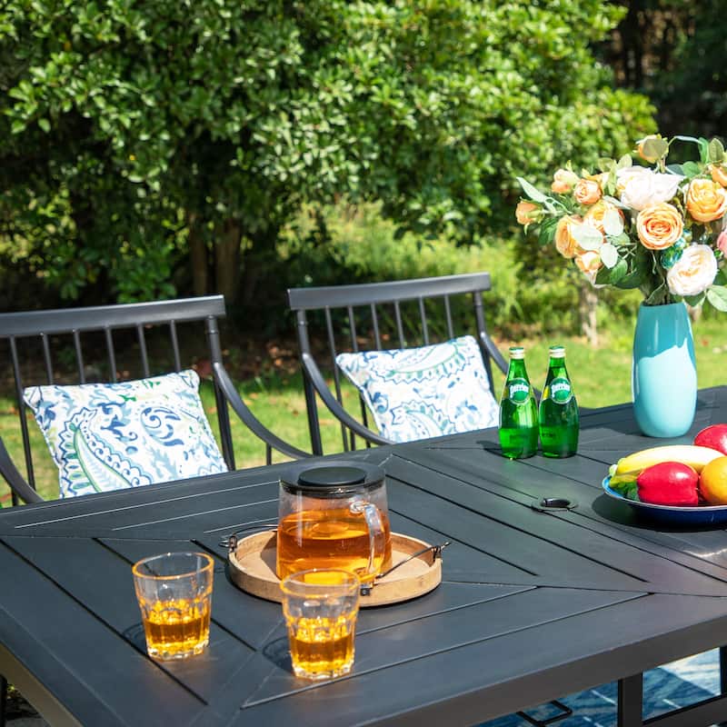MAISON ARTS 7-Piece Outdoor Dining Set for 6, Metal Steel Dining Table with Umbrella Hole